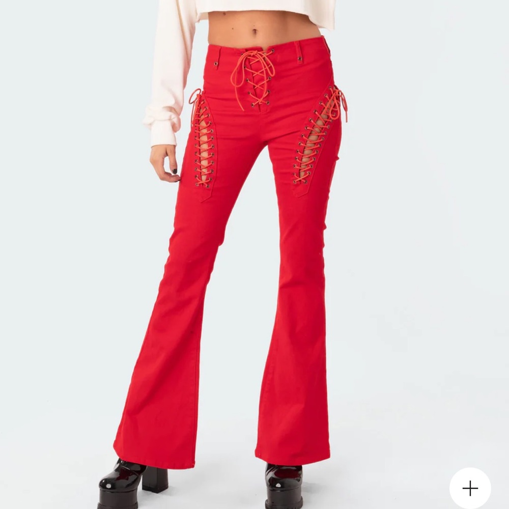 Edikted red engine flared jeans